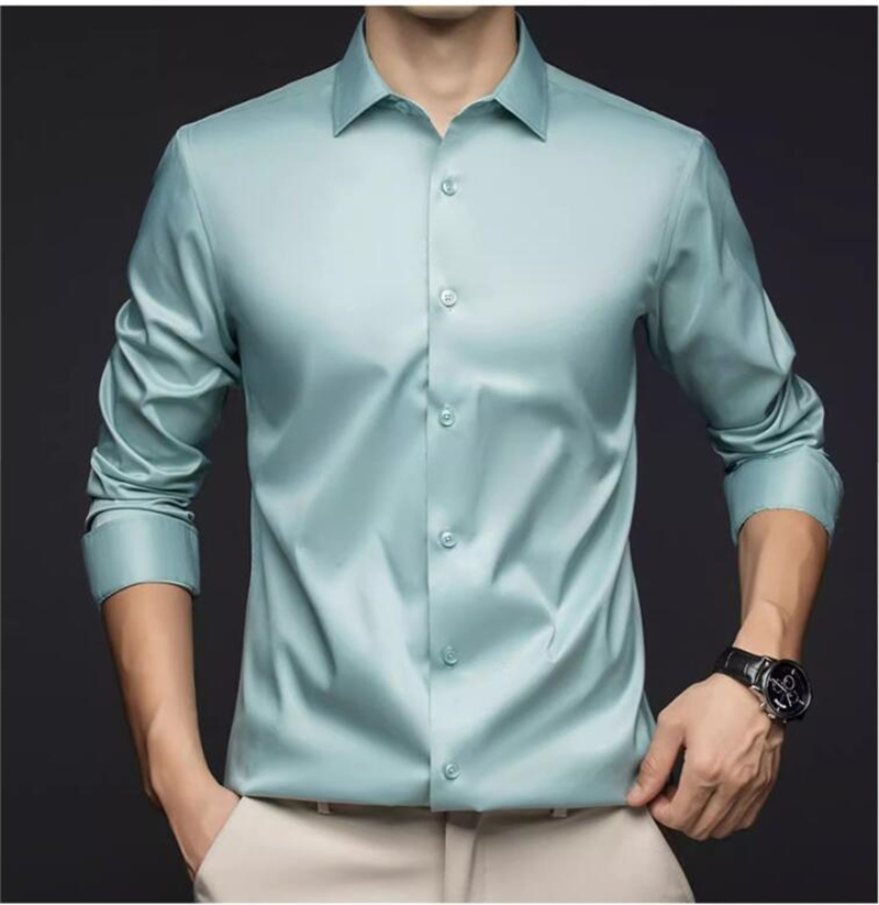 Mens Satin Silk Dress Shirt - Men Long Sleeve Professional Shirts Spring