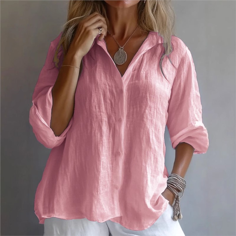 Solid Color Linen Sexy V-neck  - Mens Linen Shirt Long Sleeve review and price
