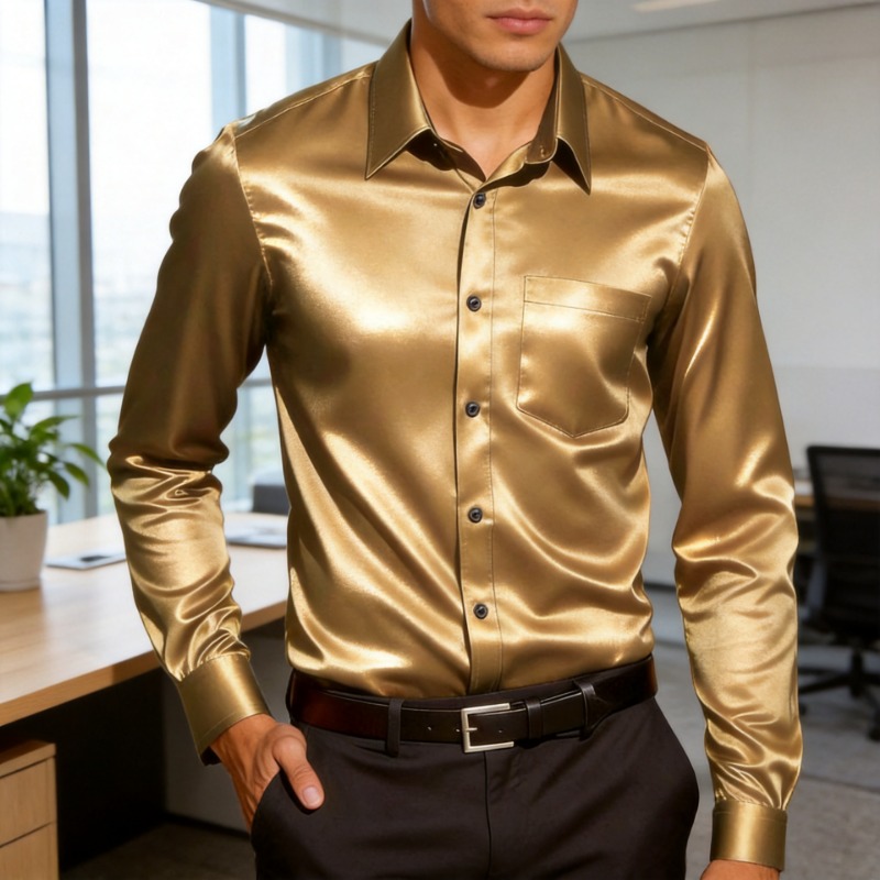 Men's Satin-Like Ice Silk Dres - Mens Satin Silk Dress Shirt review and price