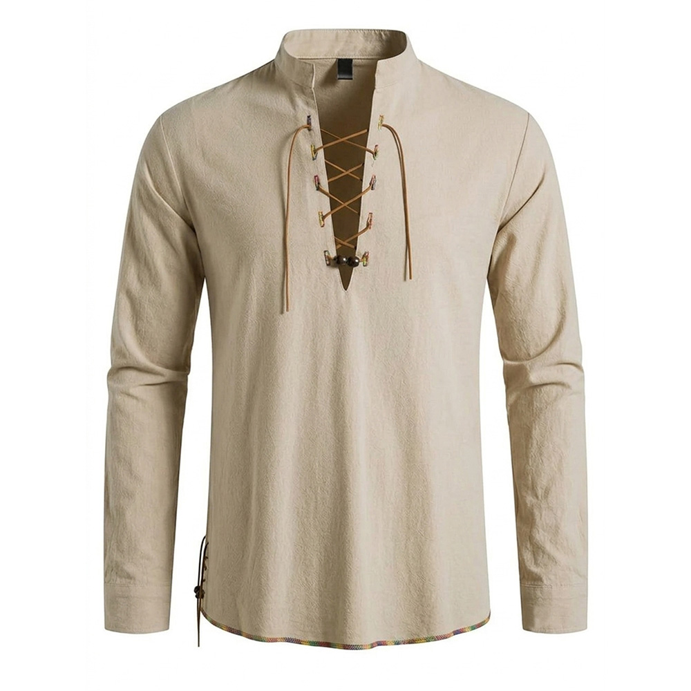 Men's Henley Neck Medieval Shi - Medieval Gothic Lace Up Pirate Shirt review and price