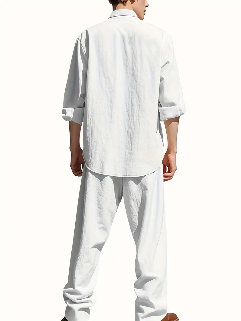 Men's White Linen Suit Set Lon - Mens Linen Shirt Long Sleeve review and price