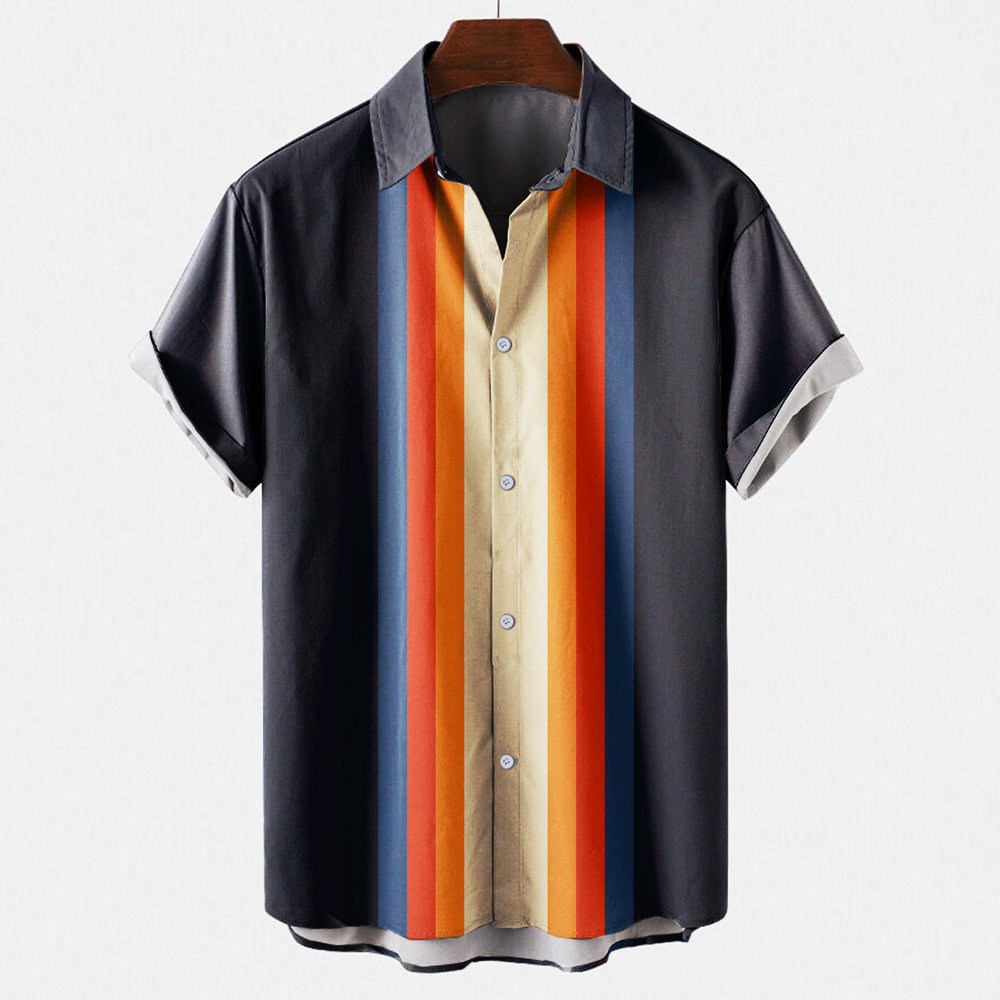 Men's Vintage Retro Striped Co - Short Sleeve Bowling Shirt Retro review and price