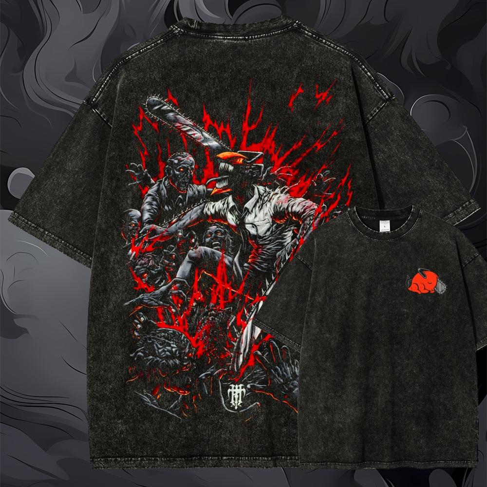 Oversized Chainsaw Man Graphic - Acid Wash Vintage Graphic T Shirt review and price