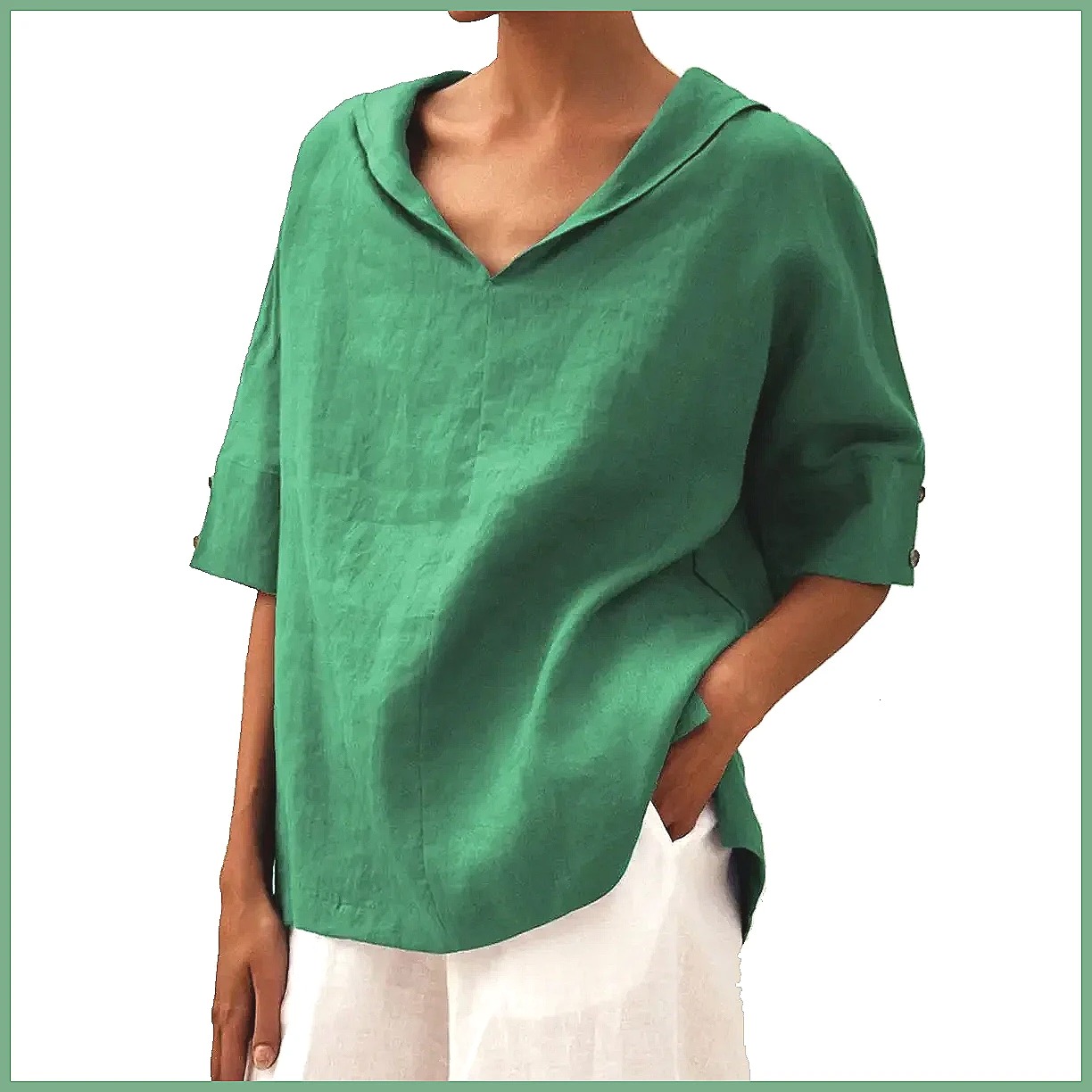 Women's Loose V-Neck Cotton Li - Shirts review and price