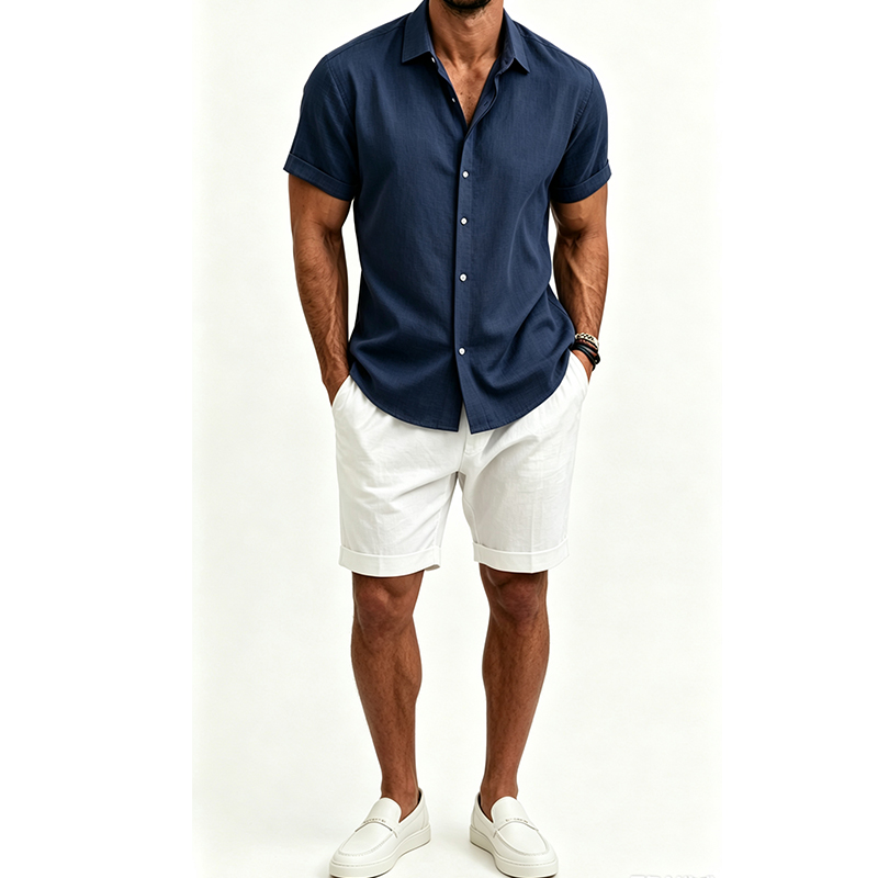 Men's  Cotton Linen Shirt Set  - Mens Linen Shirt Long Sleeve review and price