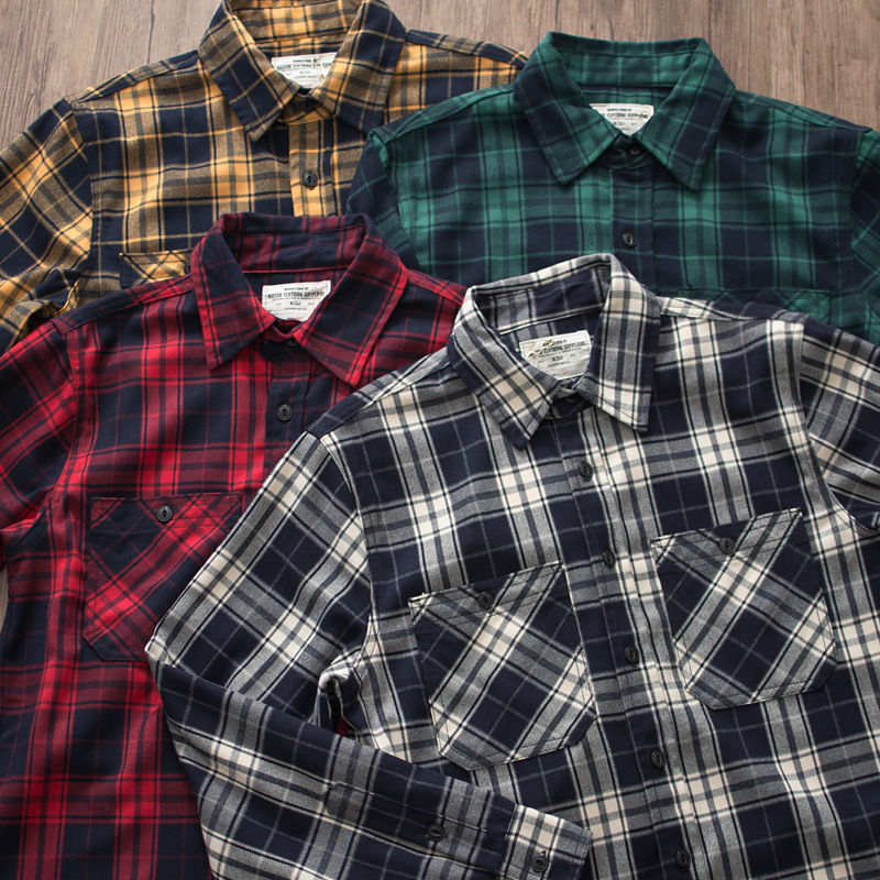 Autumn New American Retro 300g - Flannel Plaid Shirt Heavy Weight review and price